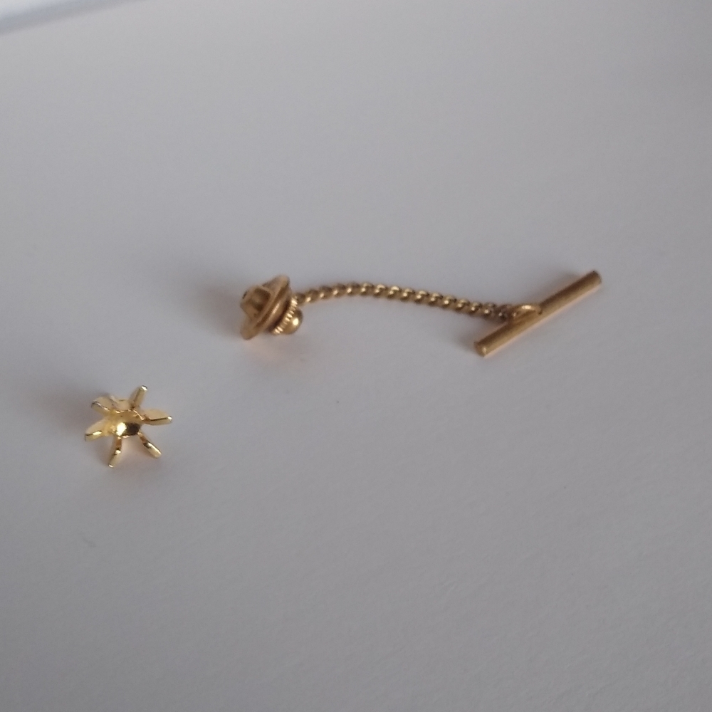 Tie Tack Gold Tone Starburst 1970s Mad Men Style One-of-a-Kind Vintage Gift - Picture 9 of 9